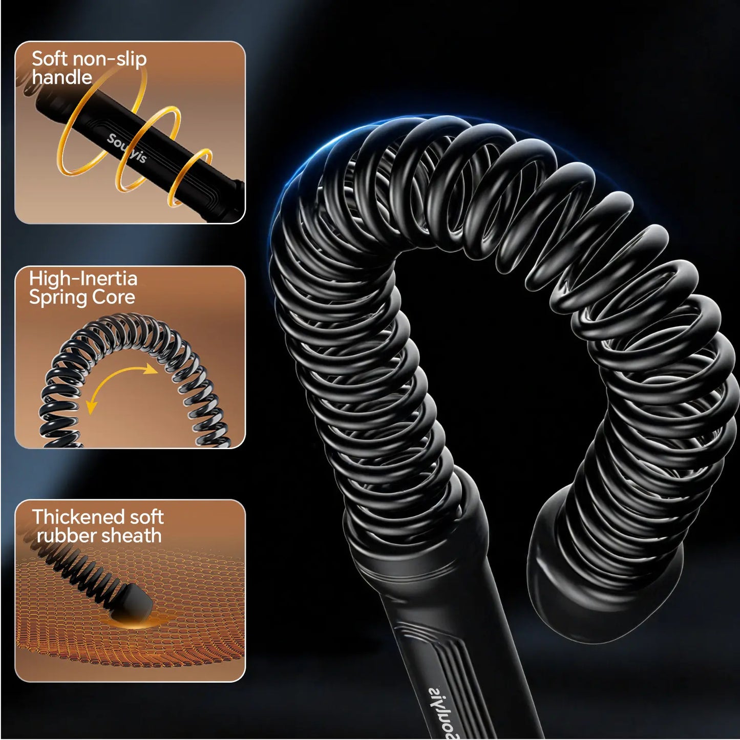 Soulyis Cordless Battle Ropes Is a Wireless Home Gym Resistance Rope - a Gender-Neutral Fitness Equipment Designed for High-Intensity Interval Training, a Full-Body Exercise Equipment That Requires No Jumping,