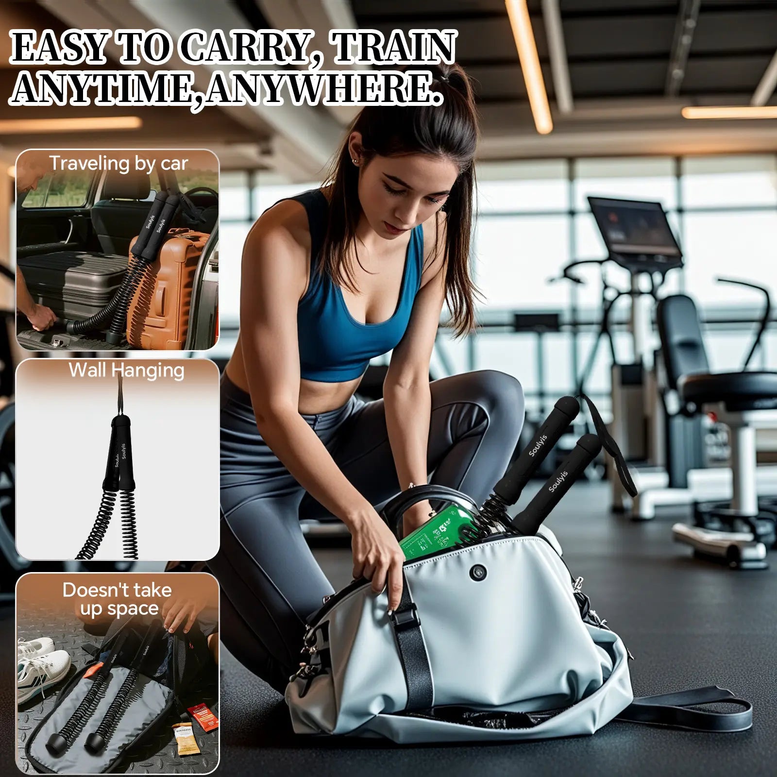 Soulyis Cordless Battle Ropes Is a Wireless Home Gym Resistance Rope - a Gender-Neutral Fitness Equipment Designed for High-Intensity Interval Training, a Full-Body Exercise Equipment That Requires No Jumping,
