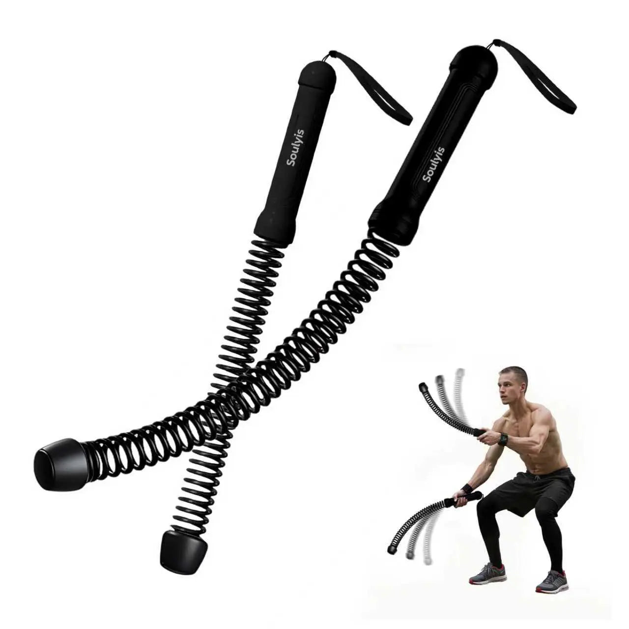 Soulyis Cordless Battle Ropes Is a Wireless Home Gym Resistance Rope - a Gender-Neutral Fitness Equipment Designed for High-Intensity Interval Training, a Full-Body Exercise Equipment That Requires No Jumping,