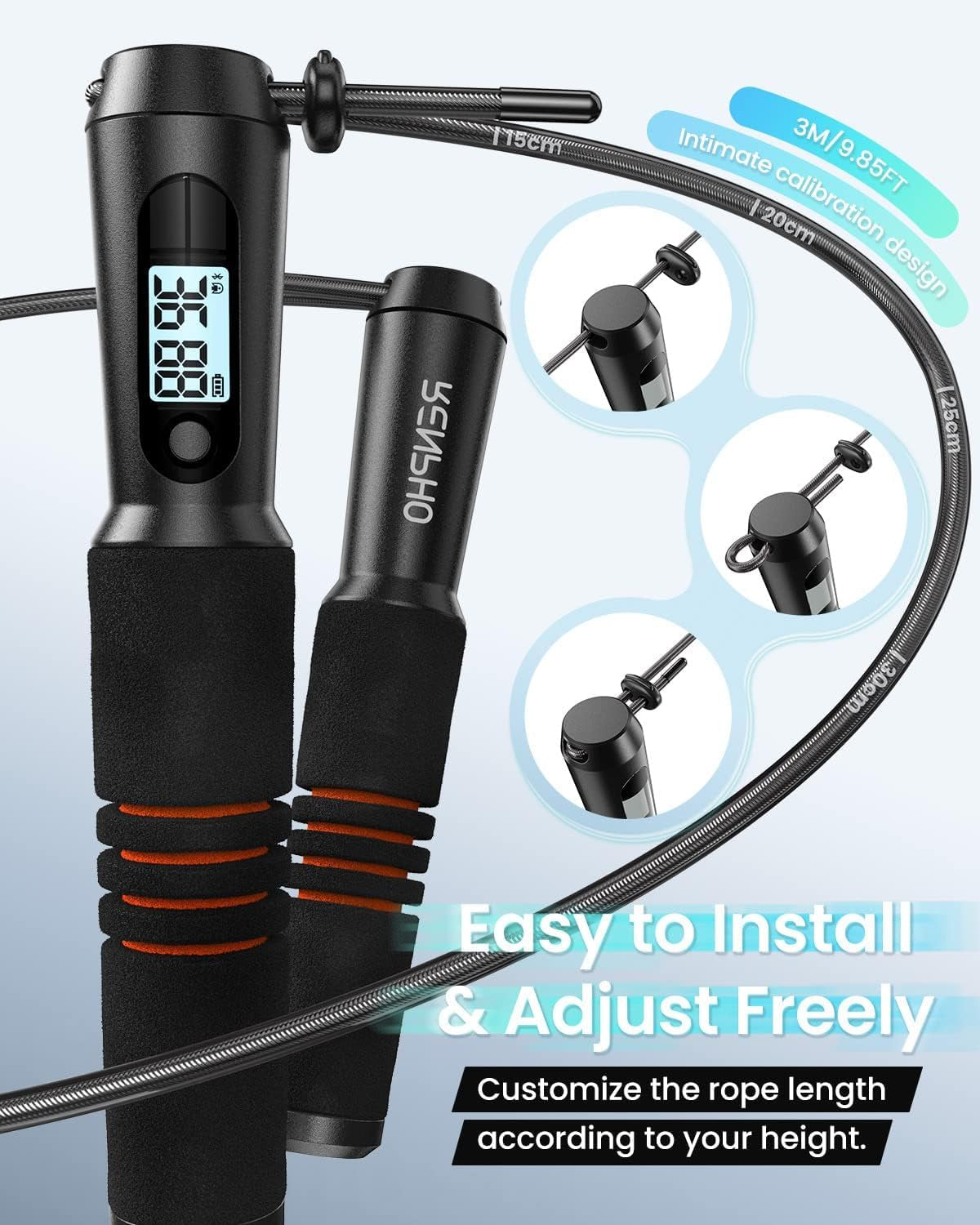 RENPHO Smart Jump Rope - APP Data Storage & Tracking & Analysis, Tangle-Free Jumping Rope for Men, Women, Skipping Rope with Counter, Adjustable Workout Jump Ropes for Crossfit, Gym, MMA