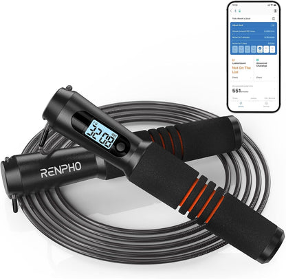 RENPHO Smart Jump Rope - APP Data Storage & Tracking & Analysis, Tangle-Free Jumping Rope for Men, Women, Skipping Rope with Counter, Adjustable Workout Jump Ropes for Crossfit, Gym, MMA