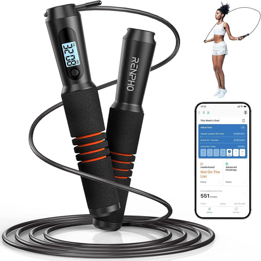 RENPHO Smart Jump Rope - APP Data Storage & Tracking & Analysis, Tangle-Free Jumping Rope for Men, Women, Skipping Rope with Counter, Adjustable Workout Jump Ropes for Crossfit, Gym, MMA