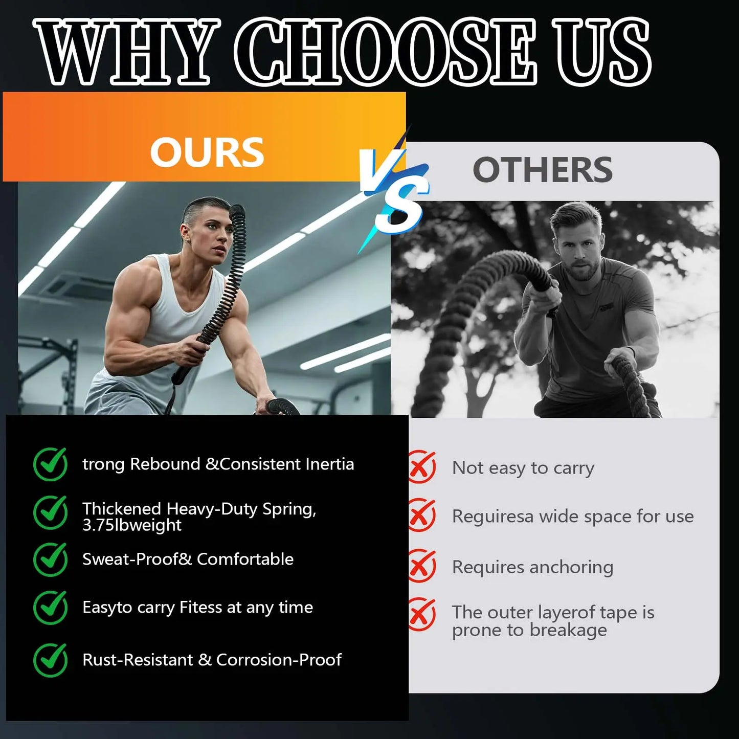 Soulyis Cordless Battle Ropes Is a Wireless Home Gym Resistance Rope - a Gender-Neutral Fitness Equipment Designed for High-Intensity Interval Training, a Full-Body Exercise Equipment That Requires No Jumping,